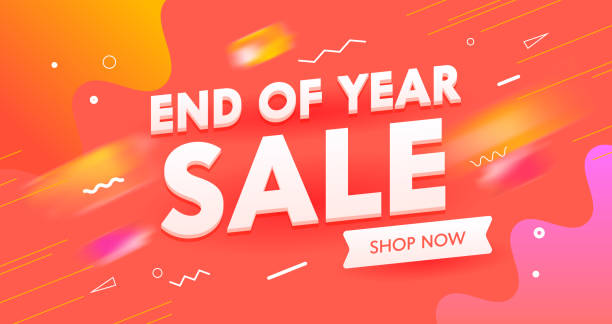 End of Year Sale Banner, Digital Social Media Marketing Advertising. Special Offer Shopping Discount, Media Ad Poster End of Year Sale Banner, Digital Social Media Marketing Advertising. Special Offer Shopping Discount. Social Media Trendy Template for Ad Poster, Promo Flyer in Funky Trendy Style. Vector Illustration the end stock illustrations