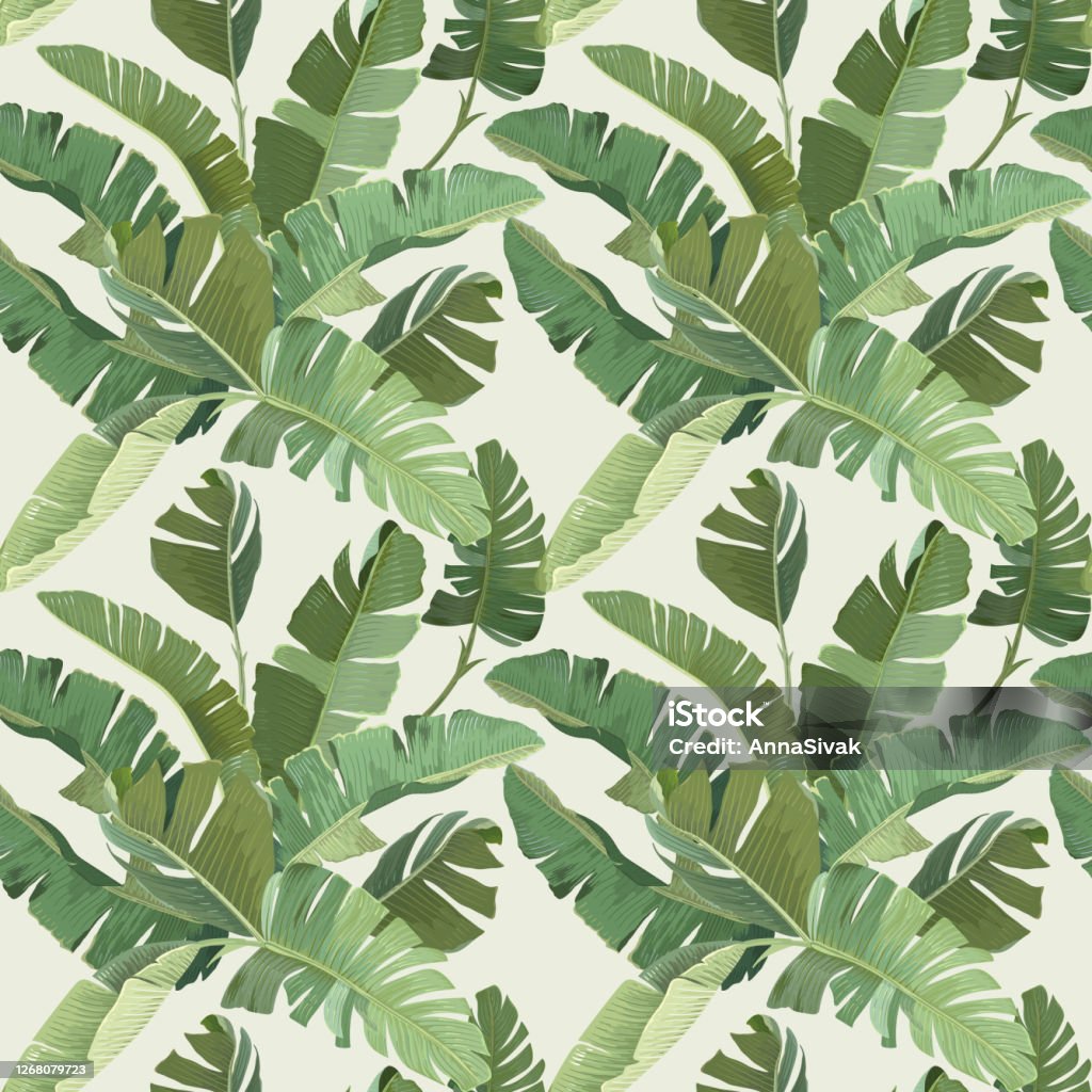 Green Banana Tropical Palm Leaves And Branches Seamless Pattern Paper Or  Textile Design Rainforest Decorative Wallpaper Ornament Botanical Tropic  Print On Beige Background Vector Illustration Stock Illustration - Download  Image Now - iStock
