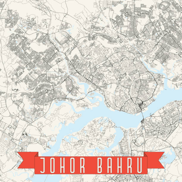 ilustrações, clipart, desenhos animados e ícones de johor bahru, mapa vetorial da malásia - singapore