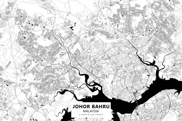 Vector illustration of Johor Bahru, Malaysia Vector Map