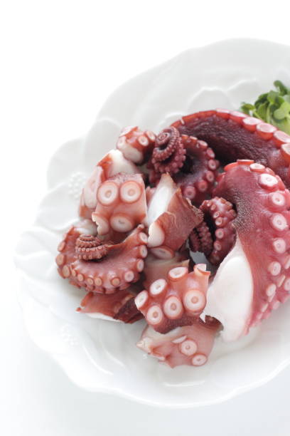 istock chopped octopus on dish for Japanese sashimi 1268090928