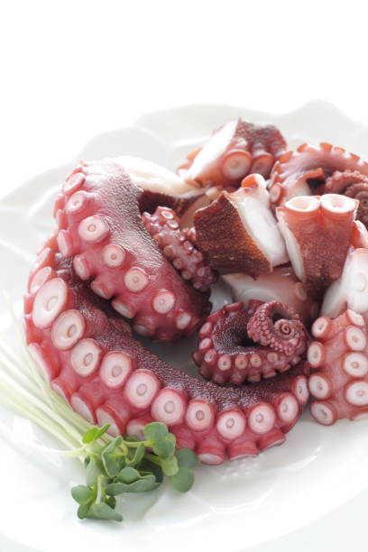 istock chopped octopus on dish for Japanese sashimi 1268090934