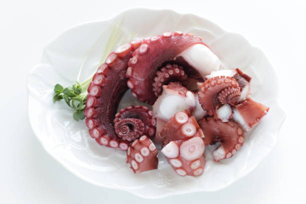 istock chopped octopus on dish for Japanese sashimi 1268090948