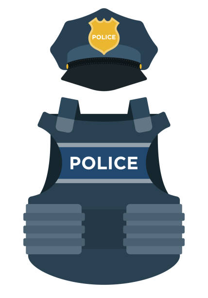 istock Uniform element of a police cap and body armor vector icon flat isolated. 1268111123