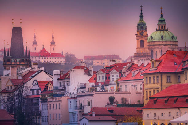 istock Prague panorama with Strahov Monastery and St Nicholas Cathedral at sunset – Czech Republic 1268112977