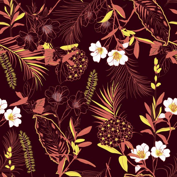 темный лес цветущий сад наброски и ручной росписи цветов много рода цветочные в бесшовных иллюстрации вектор шаблон - unfinish stock illustrations
