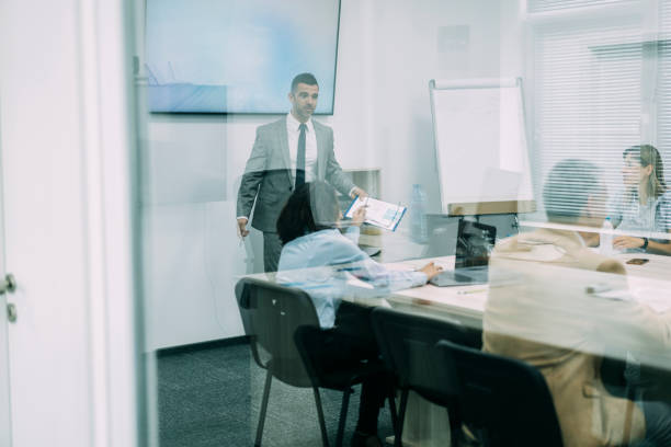 istock Business meeting concept. Manager having presentation speech in board room 1268119880