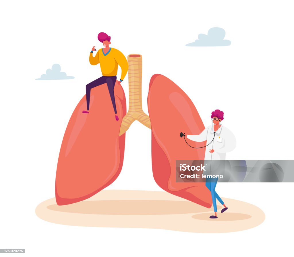 Ilustración de Enfermedad Del Asma Cuidado Médico Medicina Respiratoria  Neumología Carácter Médico Con Estetoscopio Que Comprueba Los Pulmones  Enfermos y más Vectores Libres de Derechos de Pulmón - iStock