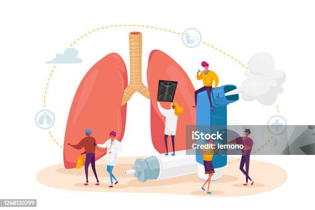 Ilustración de Neumología Y Enfermedad Del Asma Caracteres Diminutos En  Enormes Pulmones E Inhaladores Examen Y Tratamiento Del Sistema  Respiratorio y más Vectores Libres de Derechos de Asmático - iStock