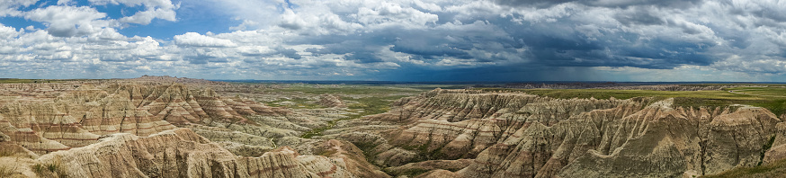 Moody sky over Badlands National Park in South Dakota, USA.