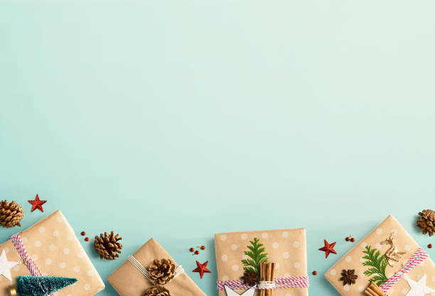istock Handmade Christmas gift boxes with ornaments 1268128614