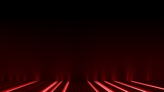 Glowing red neon tubes and free space. 3D render illustration with DOF