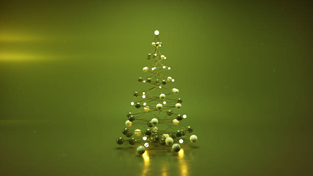 istock Futuristic green christmas tree with glowing balls 3D render 1268136643