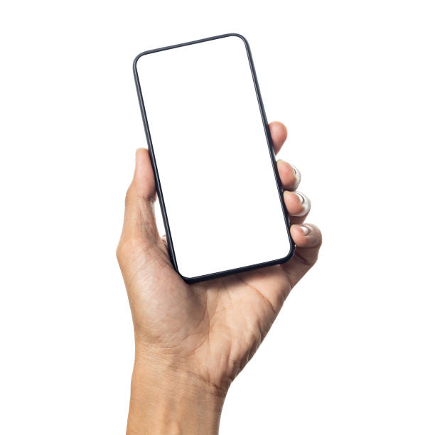 istock Hand man holding mobile smartphone with blank screen isolated on white background with clipping path 1268137307
