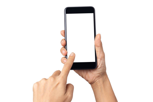 istock Hand young woman holding mobile smartphone with blank screen isolated on white background with clipping path 1268137318
