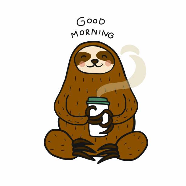 Sloth Good Morning With Hot Coffee Cup Cartoon Vector Illustration Stock  Illustration - Download Image Now - iStock