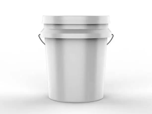 Blank Plastic Paint Bucket For Mockup Design And Branding, 3d illustration.