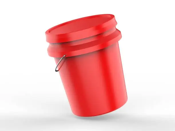 Blank Plastic Paint Bucket For Mockup Design And Branding, 3d illustration.