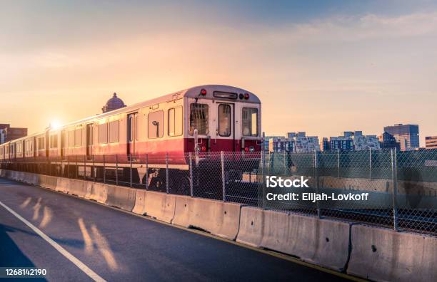 Boston Subway Lines Train Crossing Longfellow Bridge Over Scenic Charles River Stock Photo - Download Image Now