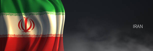 어두운 배경이란 플래그. 중동 국가 플래그의 3d 렌더링. - iranian flag 뉴스 사진 이미지