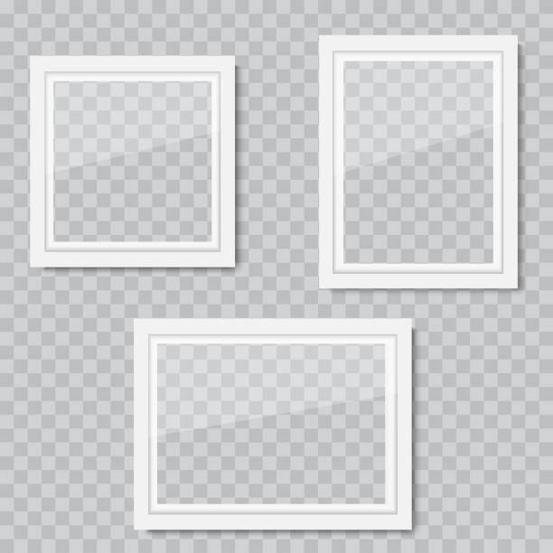 Realistic white wooden photo frame with soft shadow. Vector. Realistic white wooden photo frame with soft shadow. Vector mat photos stock illustrations