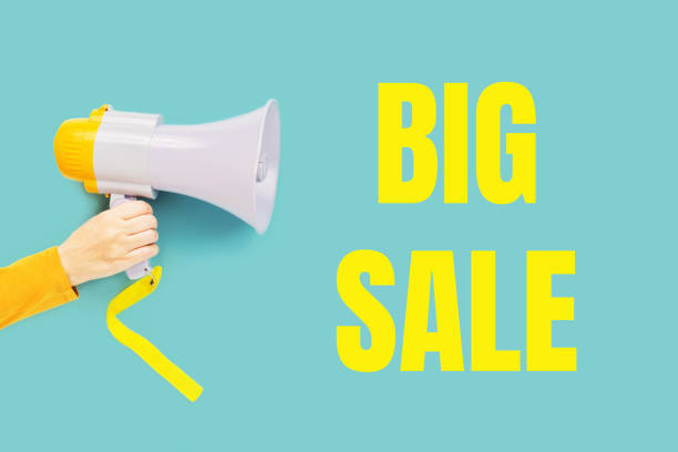 istock Big sale text with megaphone yellow and teal 1268149828