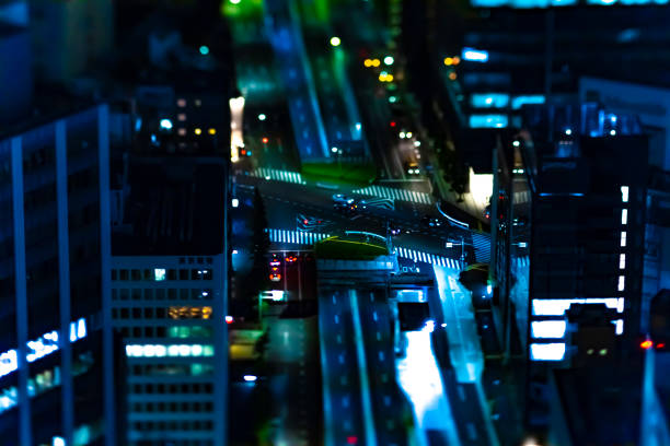 A night miniature highway at the urban city in Tokyo tiltshift A night miniature highway at the urban city in Tokyo tiltshift. Shibuya district Tokyo / Japan - 08.03.2020 diorama photos stock pictures, royalty-free photos & images