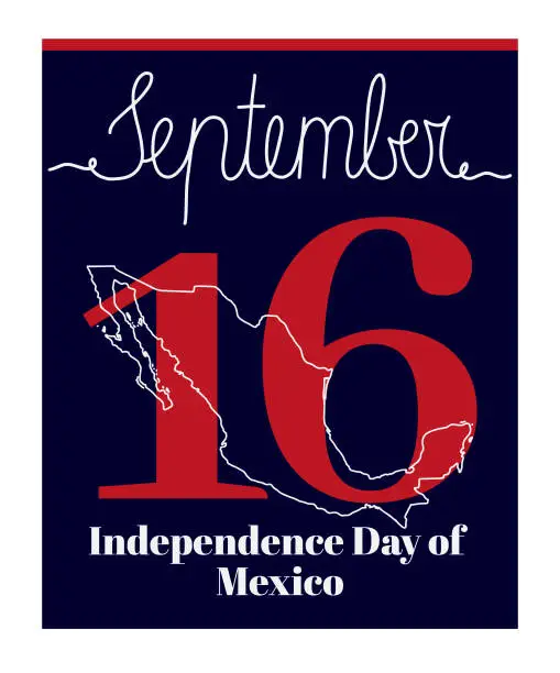 Vector illustration of Calendar sheet, vector illustration on the theme of Independence Day of Mexico on September 16.