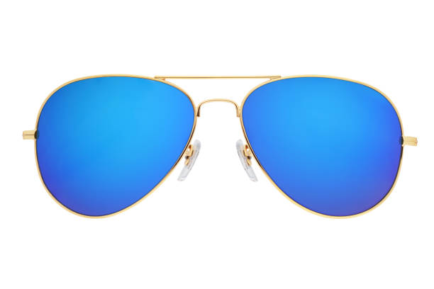 istock Blue aviator sunglasses with golden frame isolated on white. 1268172066
