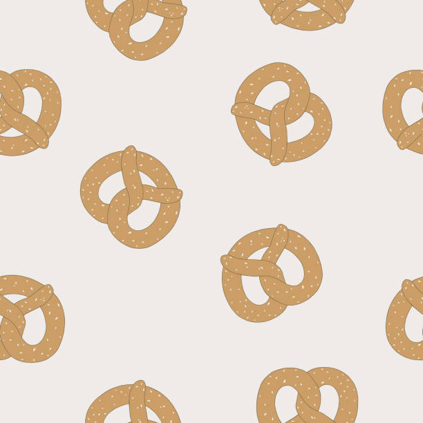 ilustraciones, imágenes clip art, dibujos animados e iconos de stock de fondo pretzel sin costuras. - pretzel sesame vector snack