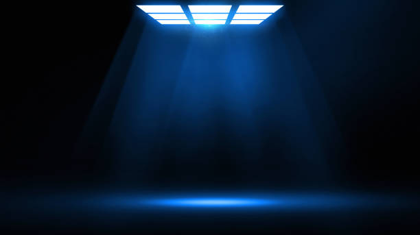 istock Studio Empty Space with Professional Room Light. Blue Floor for Creative Advertising Campaign. 1268175776