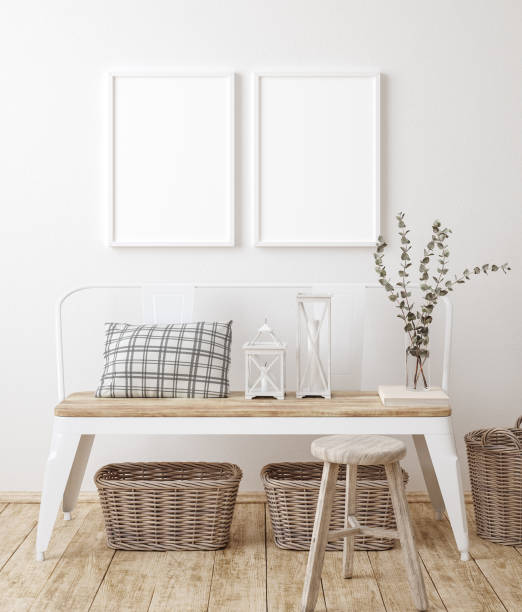 istock Mockup frame in farmhouse living room interior 1268176483