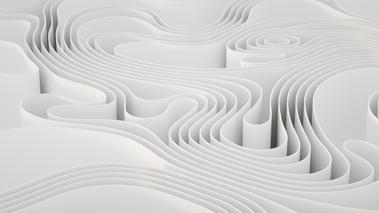 3d rendering of abstract wavy spiral white background.