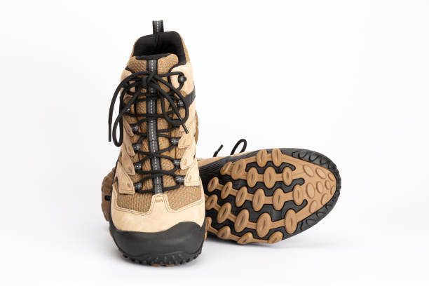 istock Light brown women's hiking shoes with a visible shoe sole 1268177788