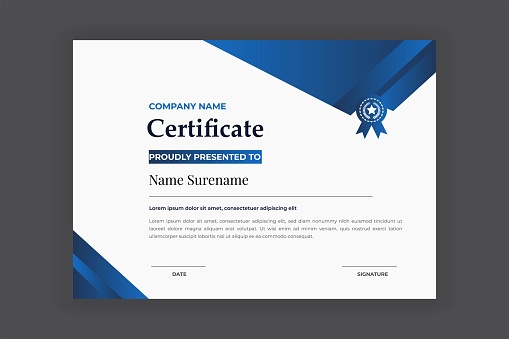 Blue Color Certificate For Award And Education Vector Template Design