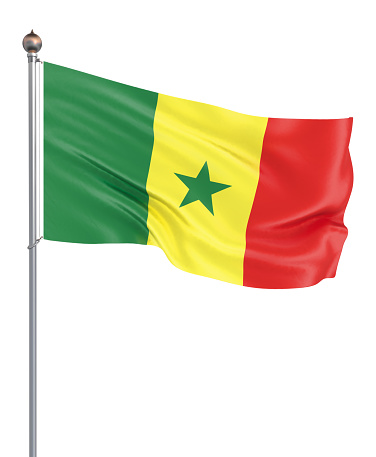Senegal flag blowing in the wind. Background texture. 3d rendering, wave. Isolated on white.
