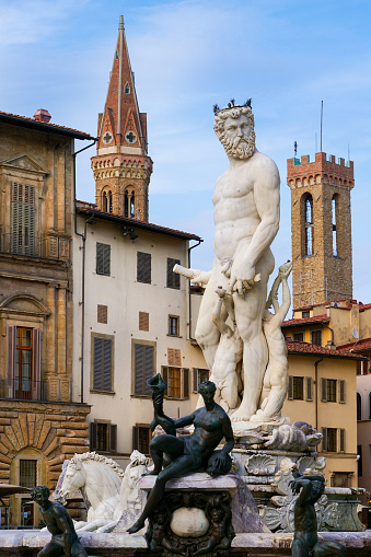 Florence, Italy -- The fountain of Neptune, the work of the artist Bartolomeo Ammannati in 1563, much loved by the Florentines and lovingly called \