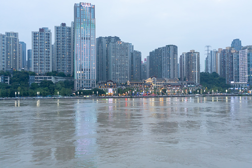 Chongqing, china-August 19, 2020:  largest flood in modern city of china chongqing  in 20 years.