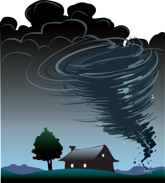 tornado-vektor-konzept.  riesiger wirbel.  naturkatastrophen-illustration - tornado natural disaster damaged house stock-grafiken, -clipart, -cartoons und -symbole