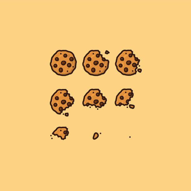 물린 초콜릿 칩 쿠키 벡터 일러스트레이션 세트 - chocolate chip chocolate chip cookie cookie brown stock illustrations