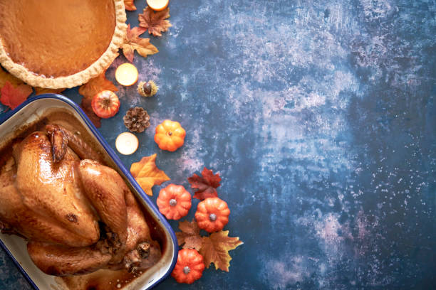 Traditional Holiday Stuffed Turkey on Rustic Background