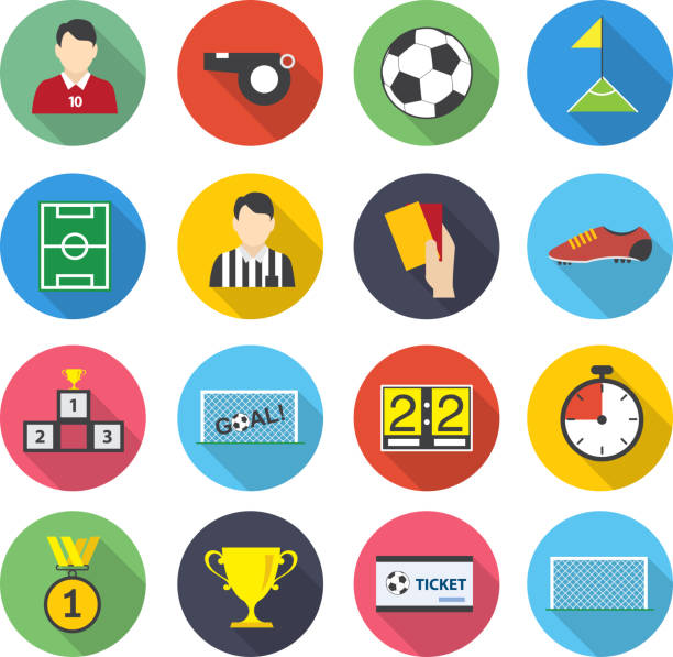 Soccer and Football flat icons vector art illustration