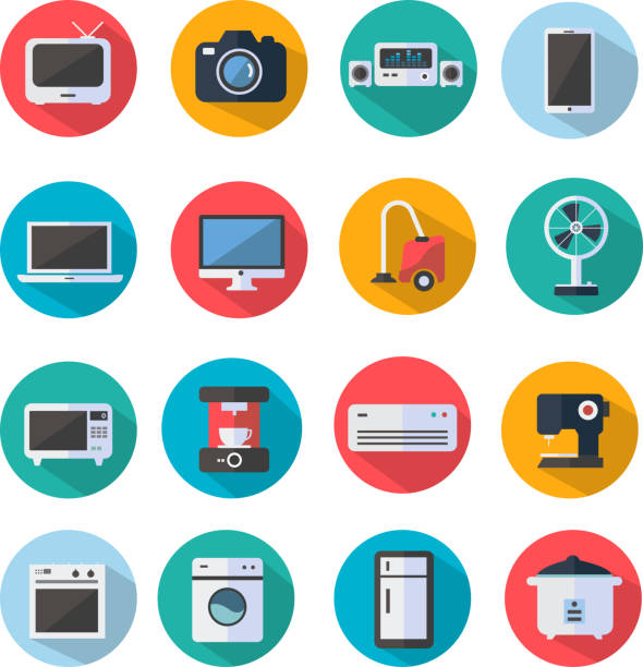 home appliances and electronics flat icons set vector art illustration