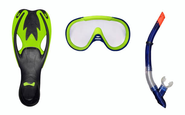 maschera pinne per lo snorkeling su wg - maschera da subacqueo foto e immagini stock