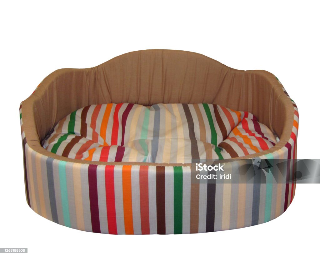 Pet bed on wg There is a soft pet bed. White background. Isolated. Bed - Furniture Stock Photo
