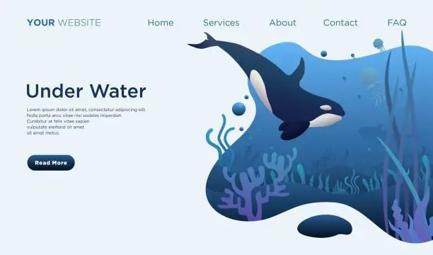 Vector illustration of under water world landing page