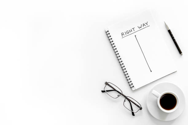 istock Right way illustration. Straight line in notebook copy space 1268194552