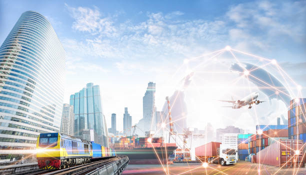 istock Global business logistics import export background and container cargo freight ship transport concept 1268203592