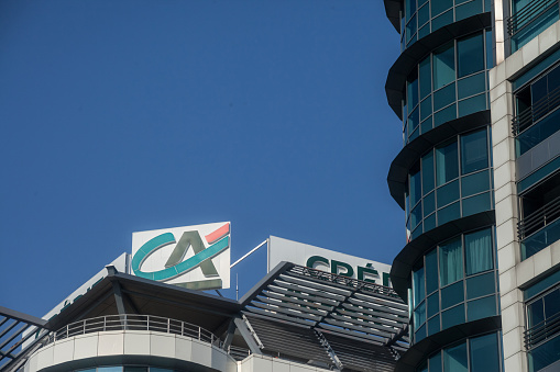Picture of the Credit Agricole main office for Serbia in Belgrade. Credit Agricole Group is a French network of cooperative and mutual banks merged into a central institute Crédit Agricole S.A, which became an international full-service banking group