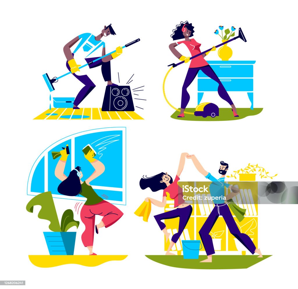 Ilustración de La Gente Baila Limpiando La Casa Conjunto De Personajes De  Dibujos Animados Bailando Mientras Hacen Las Tareas Domésticas y más  Vectores Libres de Derechos de Bailar - iStock